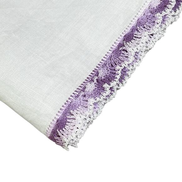 Vintage White Handkerchief Scalloped Edge Purple Crochet Trim Hankie 12x12 - Picture 6 of 9